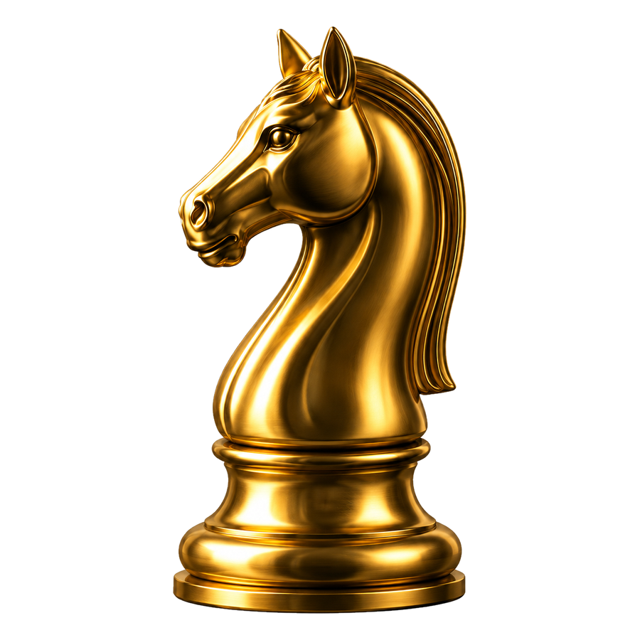 Peça de cavalo dourada representando estratégia
