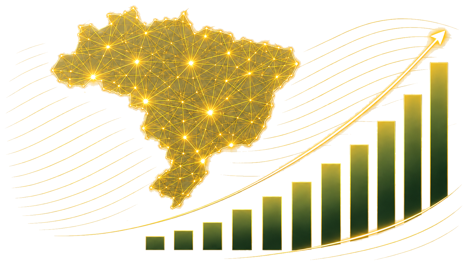 Mapa do Brasil com gráfico crescente